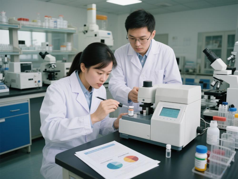 呈现科研人员在实验室对仿制药和原研药进行成分对比检测的情景